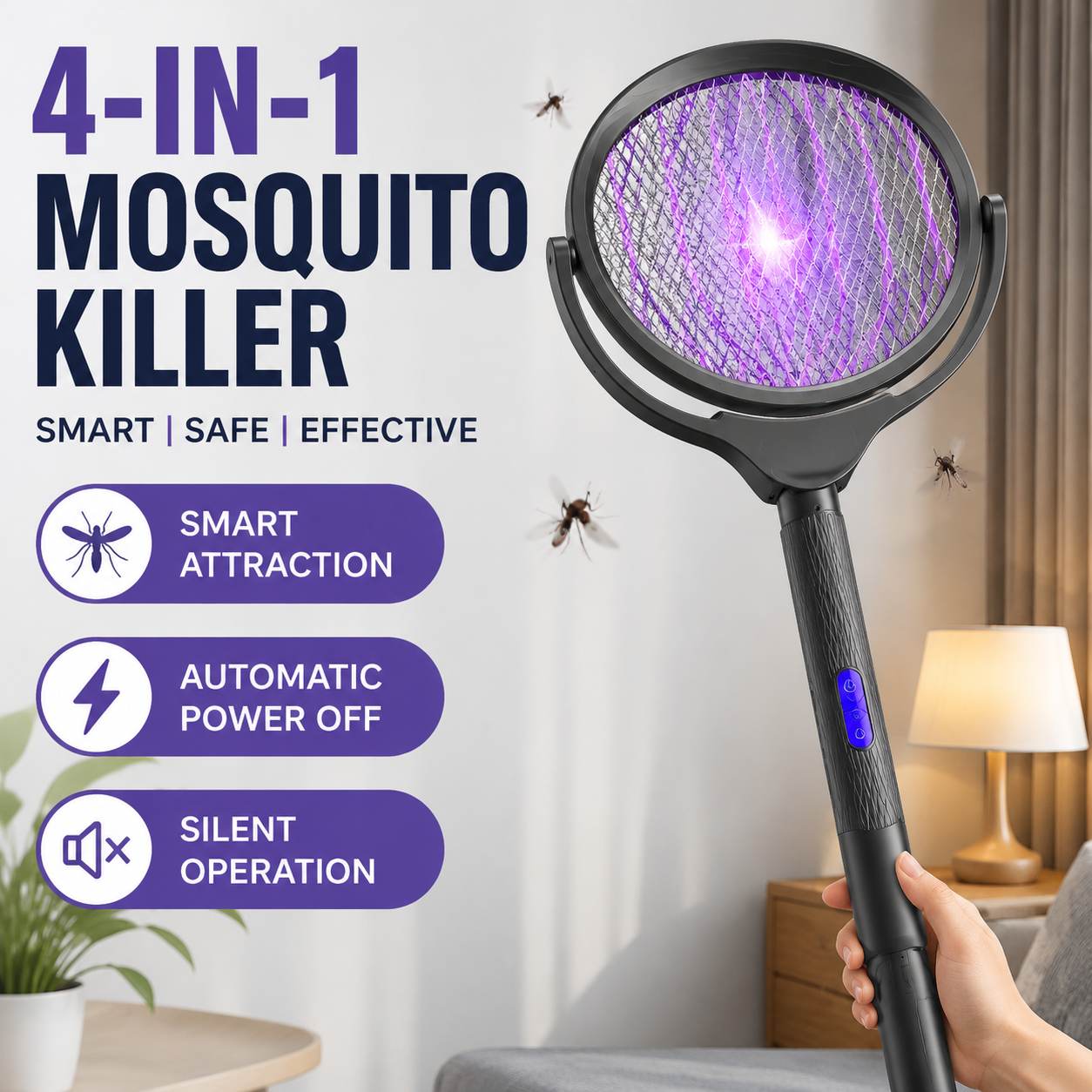 Outdoor Furniture Hay - 4-in-1 Electric Mosquito Killer USB Rechargeable