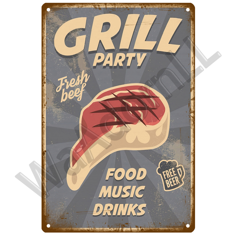 BBQ Zone Metal Sign Vintage Ti - Outdoor Furniture Zone avaliação e preço
